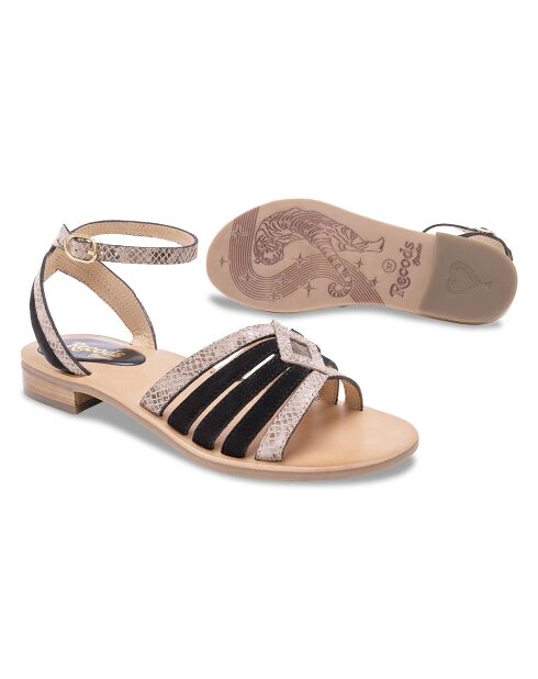 Aretha zwarte leren sandalen met slang