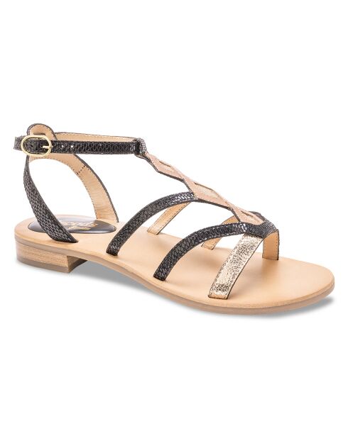 Schwarze Sandalen aus mehrfarbigem Leder von Janis