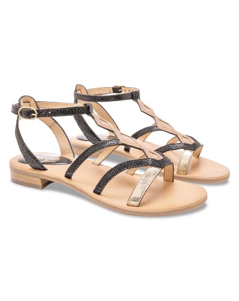 Schwarze Sandalen aus mehrfarbigem Leder von Janis