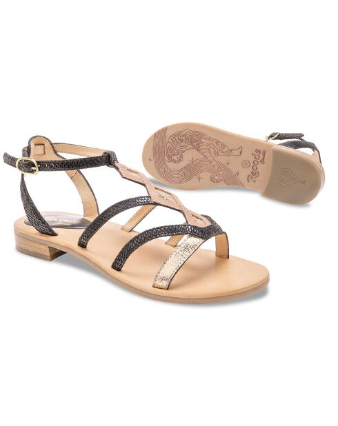Schwarze Sandalen aus mehrfarbigem Leder von Janis