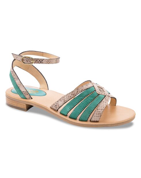 Sandalias de piel verde Aretha Snake
