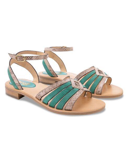 Sandalias de piel verde Aretha Snake