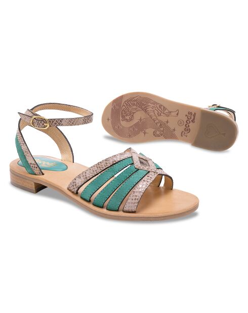 Sandalias de piel verde Aretha Snake