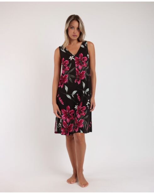 Mouwloze jurk in B-stijl met zwarte achtergrondprint