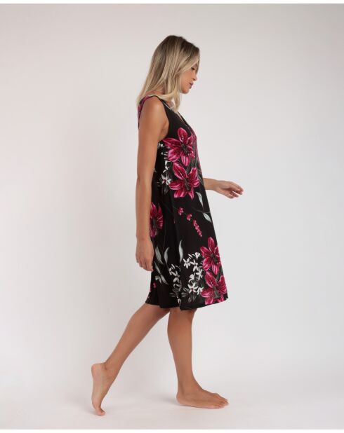 Mouwloze jurk in B-stijl met zwarte achtergrondprint