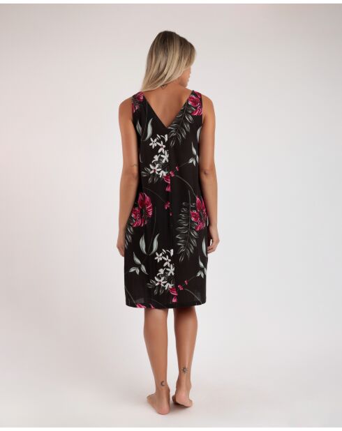 Mouwloze jurk in B-stijl met zwarte achtergrondprint