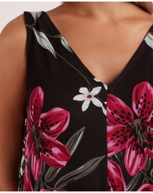 Mouwloze jurk in B-stijl met zwarte achtergrondprint