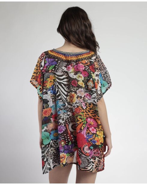 Abito caftano tropicale multicolor