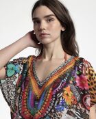 Abito caftano tropicale multicolor