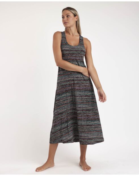 Robe de nuit dos nu à pois multicolore