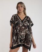 Elegante kaftanjurk skin D zwart/bruin