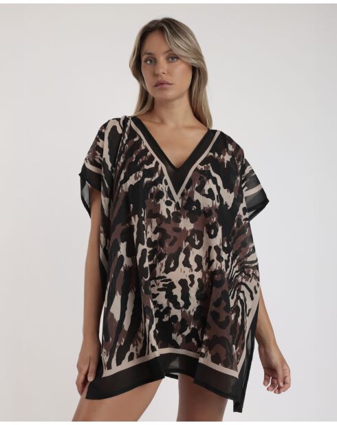 Elegante kaftanjurk skin D zwart/bruin