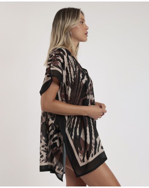 Elegante kaftanjurk skin D zwart/bruin