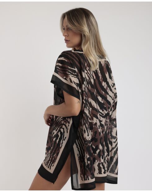 Elegante kaftanjurk skin D zwart/bruin