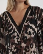 Elegante kaftanjurk skin D zwart/bruin