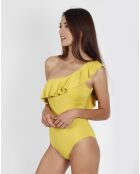 Maillot de bain avec bonnets à volants latéraux jaune