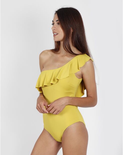 Maillot de bain avec bonnets à volants latéraux jaune