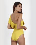 Maillot de bain avec bonnets à volants latéraux jaune