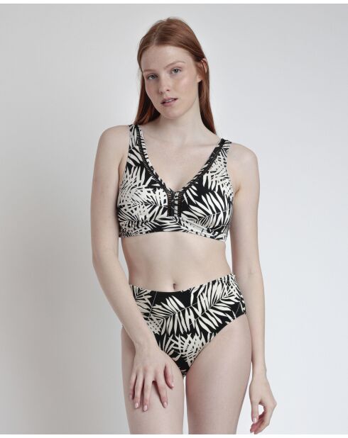 2-teiliger Badeanzug mit schwarzen Blättern