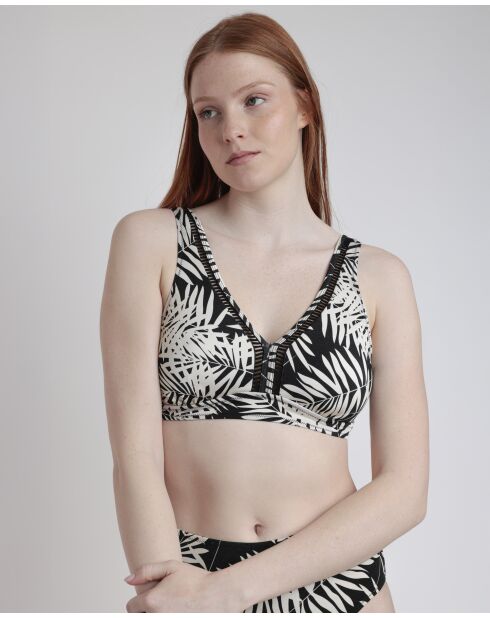 2-teiliger Badeanzug mit schwarzen Blättern