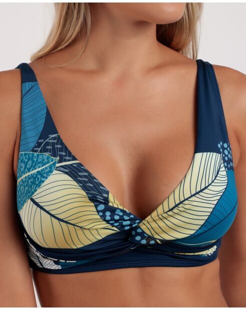 Costume da bagno 2 pezzi in foglia d'oro blu scuro