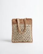 Borsa da spiaggia bicolore beige ecru - 30x6,5x35 cm