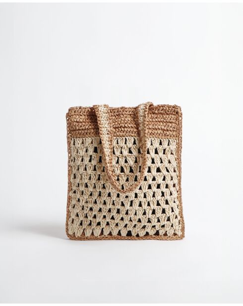 Borsa da spiaggia bicolore beige ecru - 30x6,5x35 cm