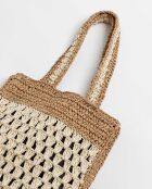 Borsa da spiaggia bicolore beige ecru - 30x6,5x35 cm
