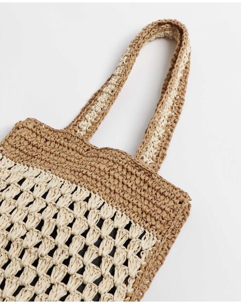 Borsa da spiaggia bicolore beige ecru - 30x6,5x35 cm