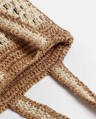 Borsa da spiaggia bicolore beige ecru - 30x6,5x35 cm