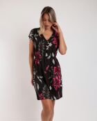 Bruine jurk in A-stijl met zwarte achtergrondprint