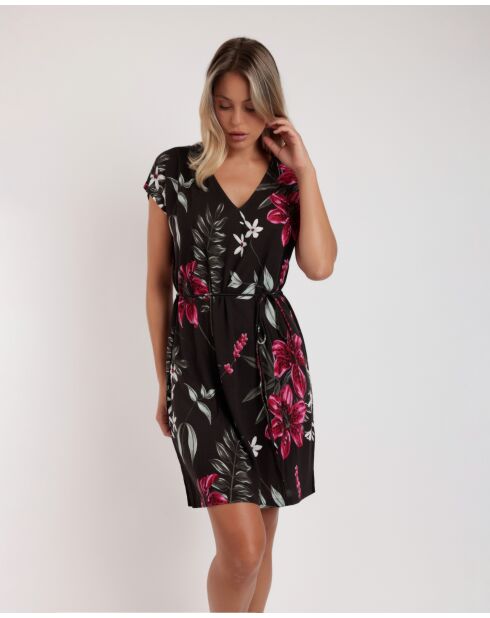 Robe à manches tombantes tressées brillantes imprimé fond noir