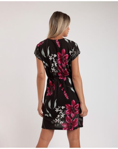 Robe à manches tombantes tressées brillantes imprimé fond noir