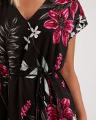 Bruine jurk in A-stijl met zwarte achtergrondprint