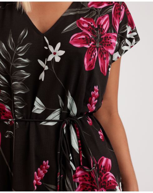 Robe à manches tombantes tressées brillantes imprimé fond noir