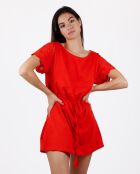 Rode bloemenjurk met korte mouwen