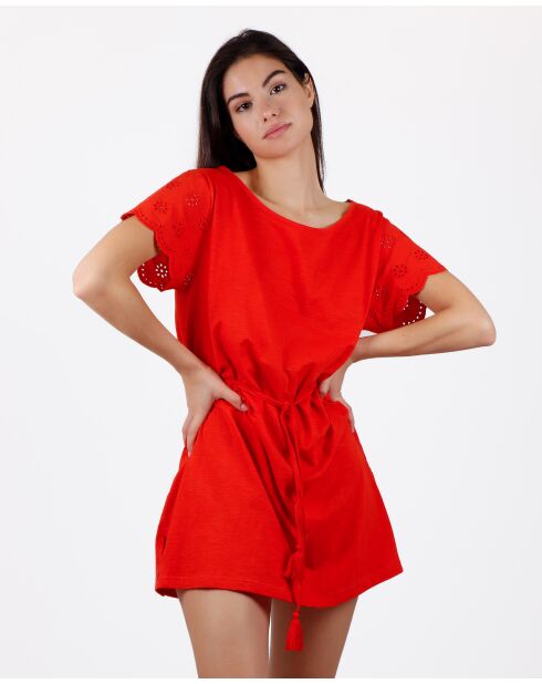 Rode bloemenjurk met korte mouwen