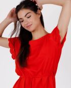 Rode bloemenjurk met korte mouwen