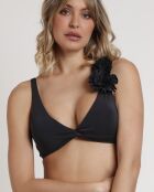 Schwarzer, drapierter, rückenfreier 2-teiliger Badeanzug