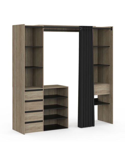 Dressing Justine extensible 120 - 180cm double colonne 5 tiroirs effet bois - 120/180x50x180 cm