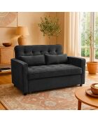 Divano letto Komaria nero a 2 posti in velluto a coste - 133x94x87 cm