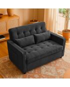 Divano letto Komaria nero a 2 posti in velluto a coste - 133x94x87 cm