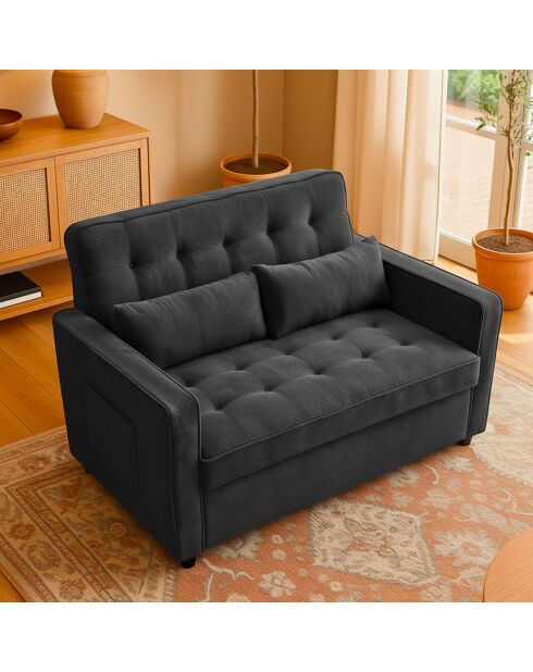 Divano letto Komaria nero a 2 posti in velluto a coste - 133x94x87 cm