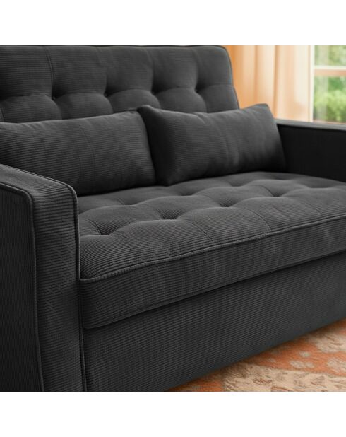 Divano letto Komaria nero a 2 posti in velluto a coste - 133x94x87 cm