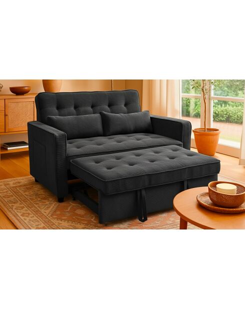 Divano letto Komaria nero a 2 posti in velluto a coste - 133x94x87 cm