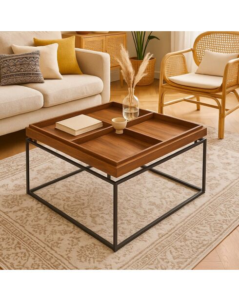 Quadratischer Couchtisch mit reversibler, unterteilter Platte Duplix Haselnussholz - 80x80x45 cm