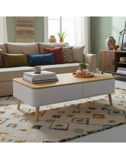 Bergen Skandinavischer Couchtisch weiß und Holz - 95x50x35 cm