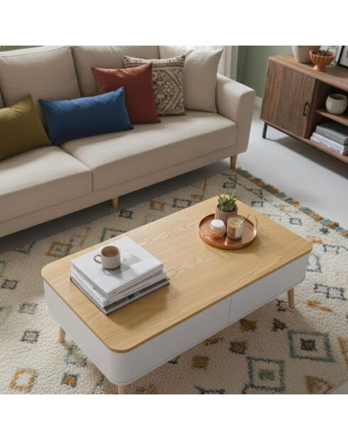 Bergen Skandinavischer Couchtisch weiß und Holz - 95x50x35 cm