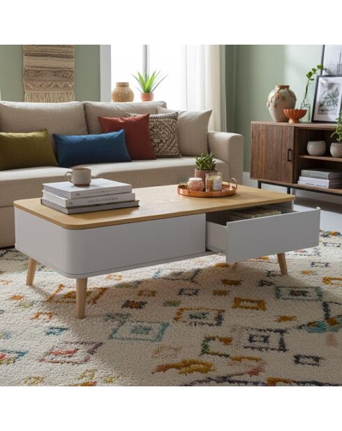 Bergen Skandinavischer Couchtisch weiß und Holz - 95x50x35 cm