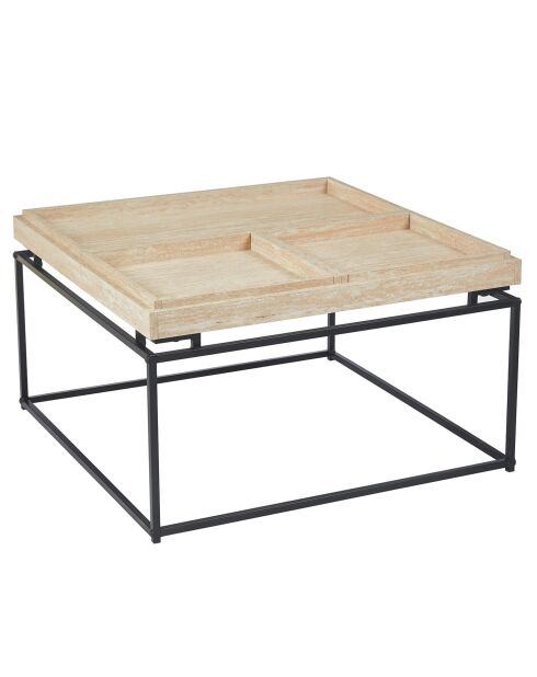 Mesita cuadrada con tapa compartimentada reversible Duplix Beige efecto travertino - 80x80x45 cm